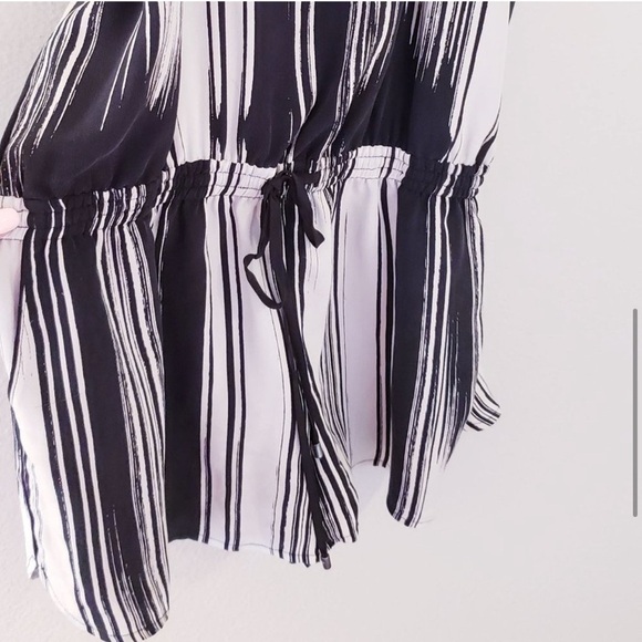 Paige Black & White Stripe Romper bikini cover cruiser 100% silk - Picture 8 of 8